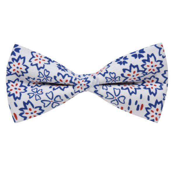 WHITE WITH BLUE FLORAL PATTERN BOW OHMYBOW