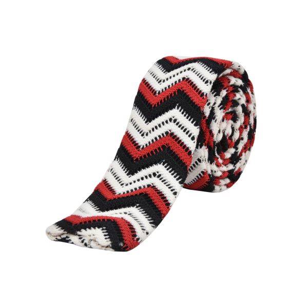 WHITE, RED & BLACK POINT KNITTED TIE OHMYBOW