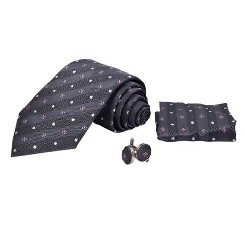 GREY TIE, POCKET SQUARE AND CUFFLINKS GIFT SET OHMYBOW