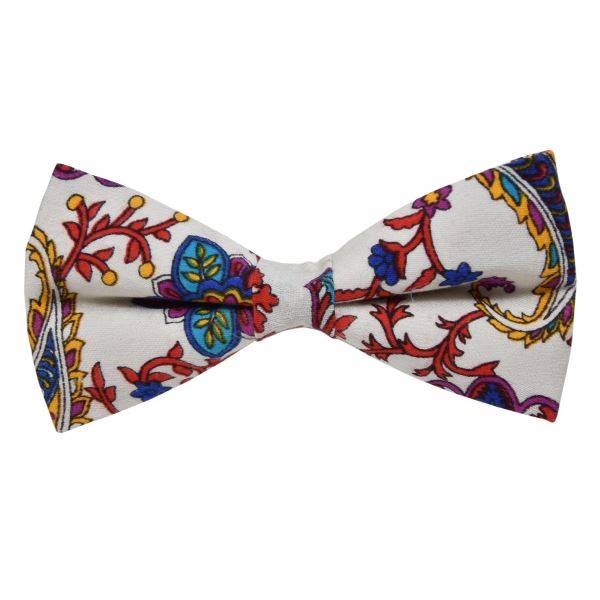 WHITE WITH COLORFUL PATTERN FLORAL BOWTIE OHMYBOW