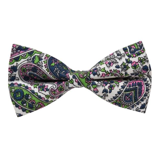 WHITE & PURPLE TRADITIONAL PAISLEY COTTON BOW TIE OHMYBOW