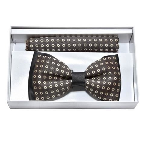 BROWN POLKA DOTS BOWTIE & POCKET SQUARE COMBO OHMYBOW