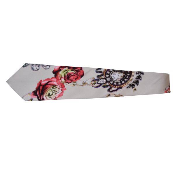 WHITE ROSE PRINT FLORAL TIE OHMYBOW
