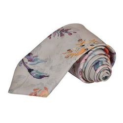 GREY WATERCOLOUR ASIAN FLORAL TIE OHMYBOW