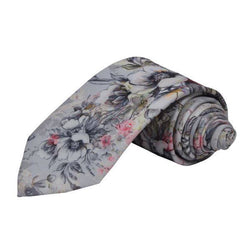 GREY SMALL FLOWER FLORAL SKETCH TIE OHMYBOW