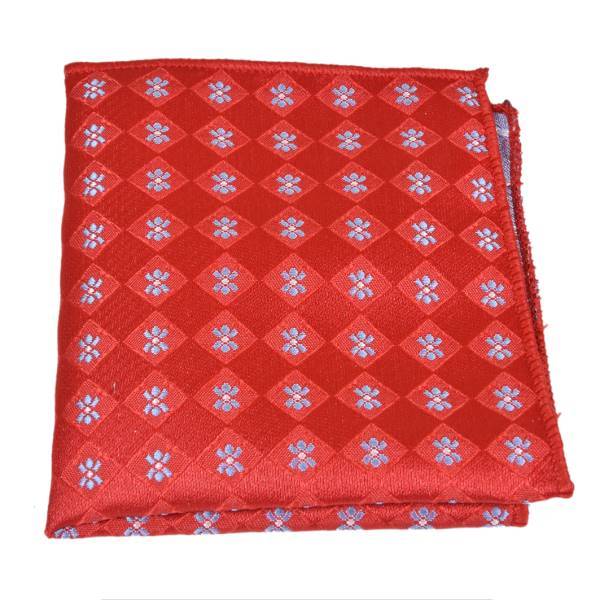 RED WITH BLUE FLORAL PATTERN POCKET SQUARE OHMYBOW