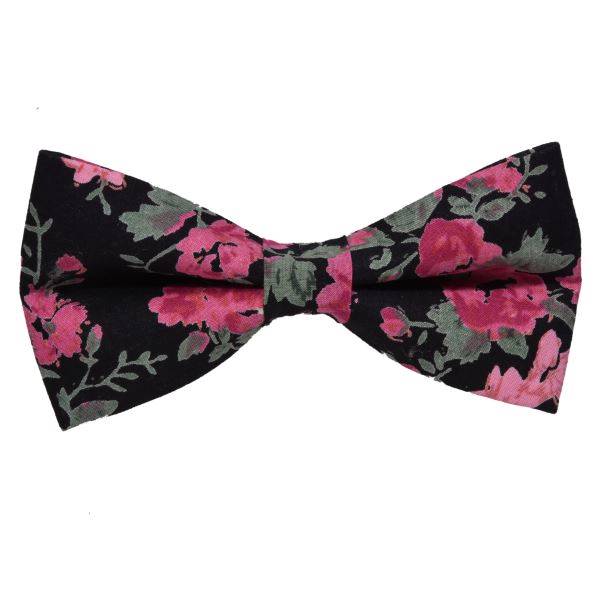 BLACK WITH PINK FLORAL BOWTIE OHMYBOW