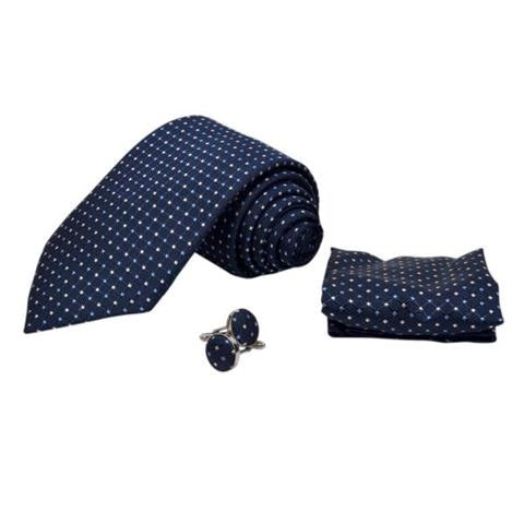 BLUE POLKA DOTS TIE, POCKET SQUARE AND CUFFLINK GIFT SET OHMYBOW