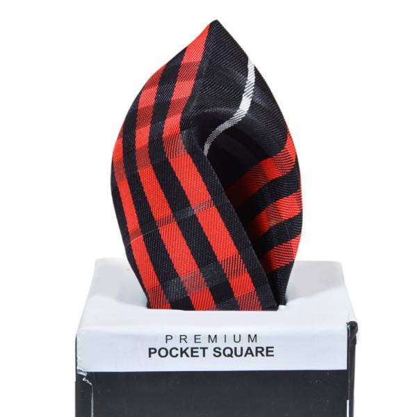 BLACK WITH RED STRIPES POCKET SQUARE OHMYBOW