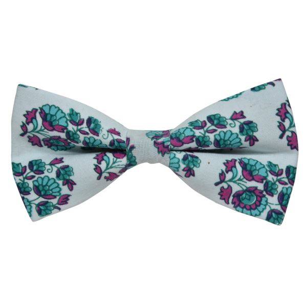 LIGHT TURQUOISE FLORAL BOWTIE OHMYBOW