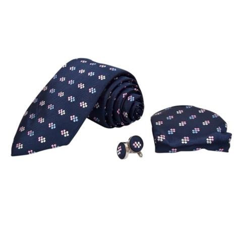 BLUE POLKA DOTS TIE, POCKET SQUARE AND CUFFLINKS GIFT OHMYBOW