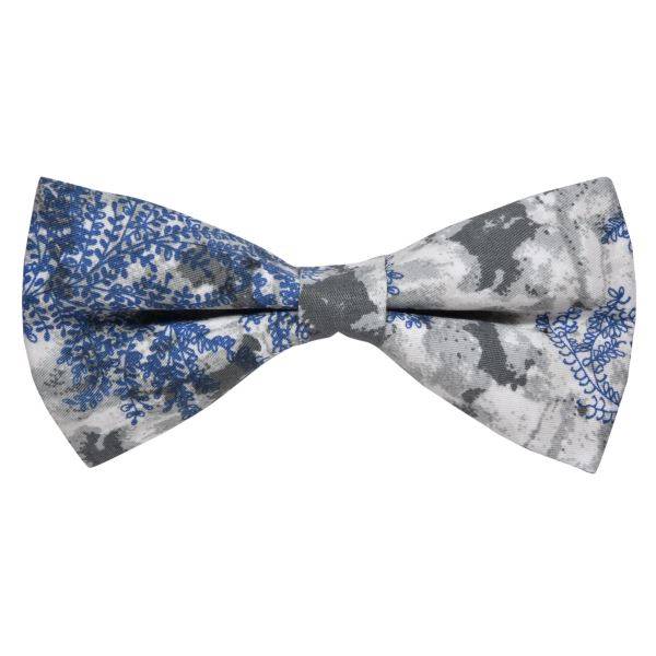 GREY & WHITE WITH BLUE LEAVES PATTERN BOWTIE OHMYBOW