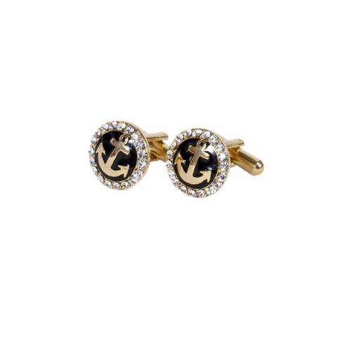 GOLDEN ANCHOR WITH BLACK DESIGN CUFFLINKS OHMYBOW