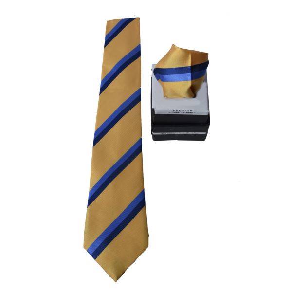CLASSIC STRIPE YELLOW TIE AND POCKET SQUARE OHMYBOW
