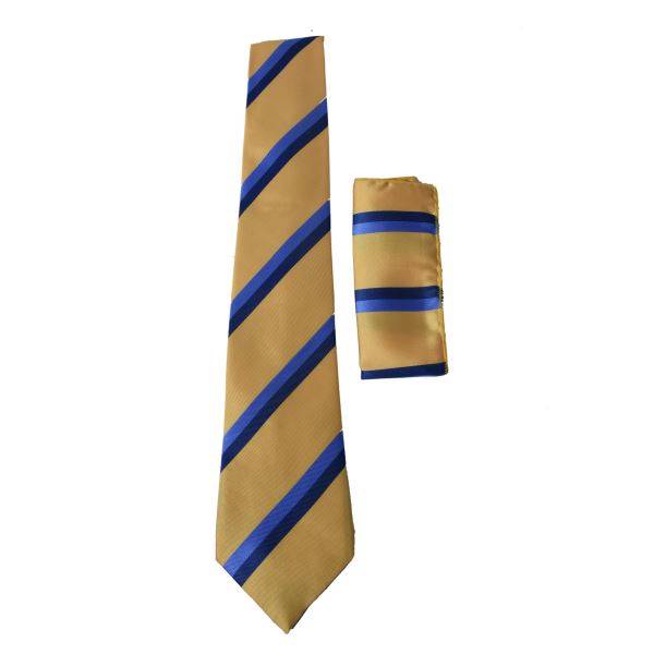 CLASSIC STRIPE YELLOW TIE AND POCKET SQUARE OHMYBOW