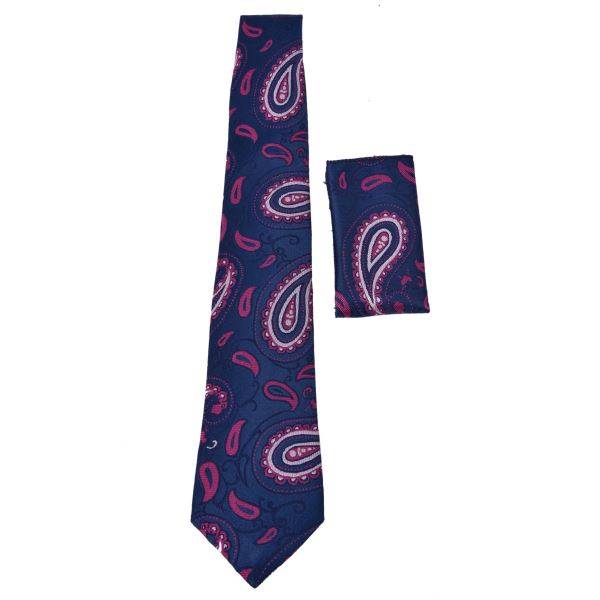 NAVY BLUE FLORAL PAISLEY TIE & POCKET SQUARE OHMYBOW