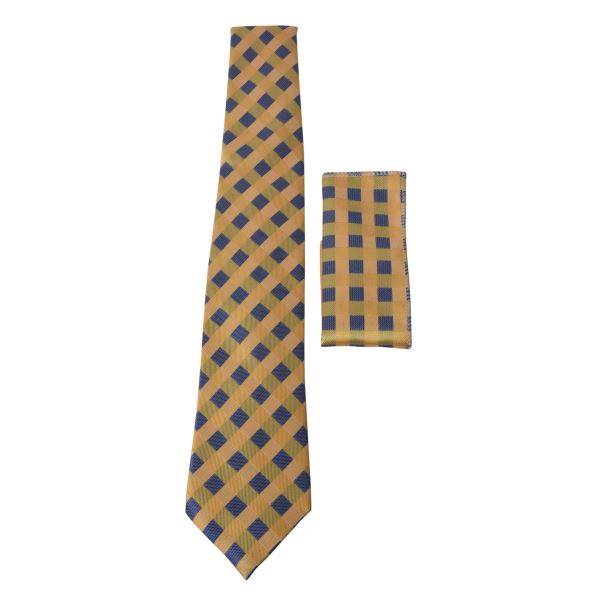 YELLOW AND BLUE ART DECO TIE & POCKET SQUARE OHMYBOW