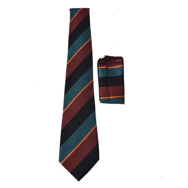MAROON, BLACK & BLUE CHUNKY THICK STRIPE TIE AND POCKET SQUARE OHMYBOW