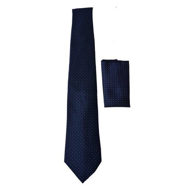 NAVY BLUE PIN DOTS TIE AND POCKET SQUARE OHMYBOW