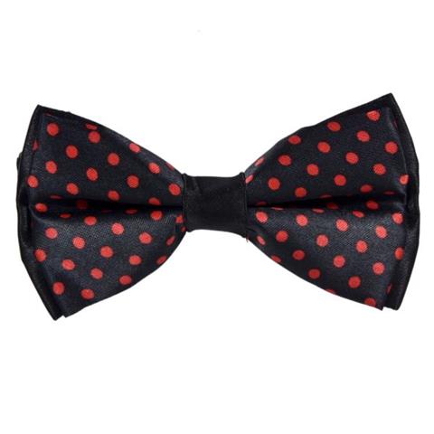 CORAL POLKA DOTS BLACK BOW TIE OHMYBOW