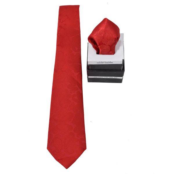 RED SATIN SOLID TIE & POCKET SQUARE OHMYBOW