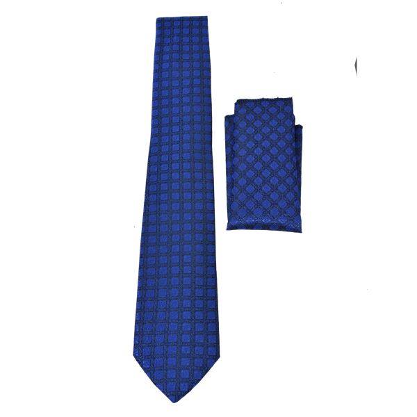 BLUE PATTERNED SOLID TIE & POCKET SQUARE OHMYBOW