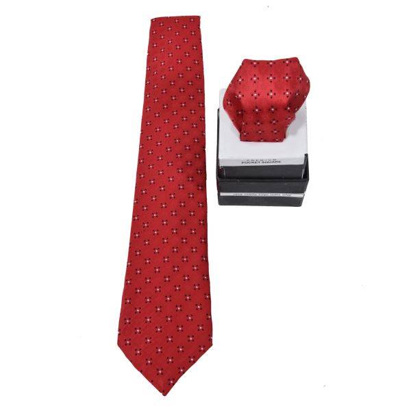 RED DOTTED SATIN TIE & POCKET SQUARE OHMYBOW