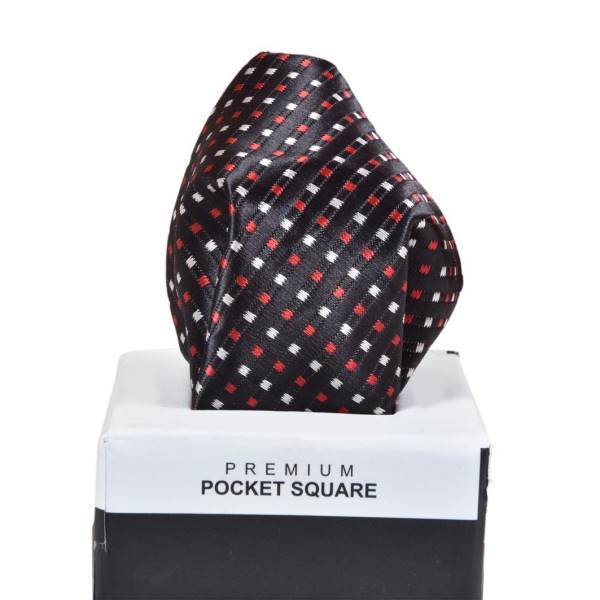 BLACK WITH WHITE & RED PATTERN POCKET SQUARE OHMYBOW