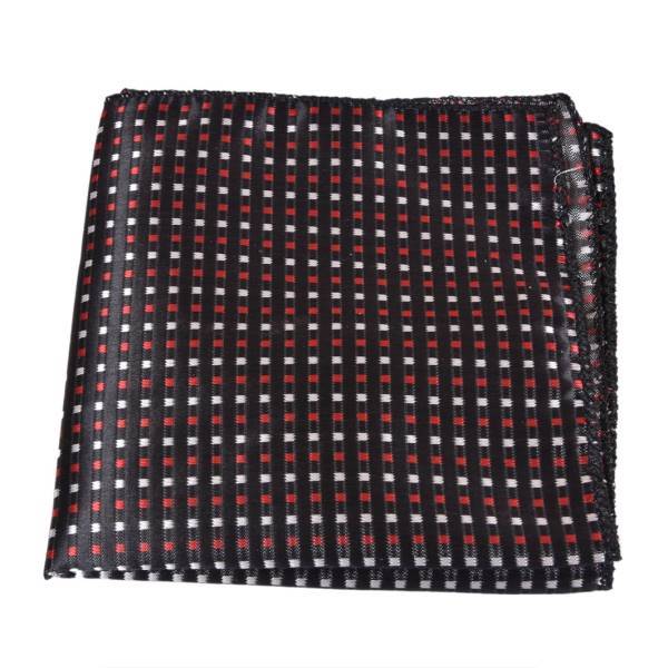 BLACK WITH WHITE & RED PATTERN POCKET SQUARE OHMYBOW