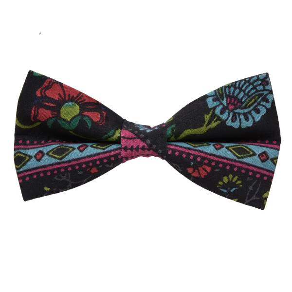 BLACK PRINTED FLORAL COTTON BOW TIE OHMYBOW