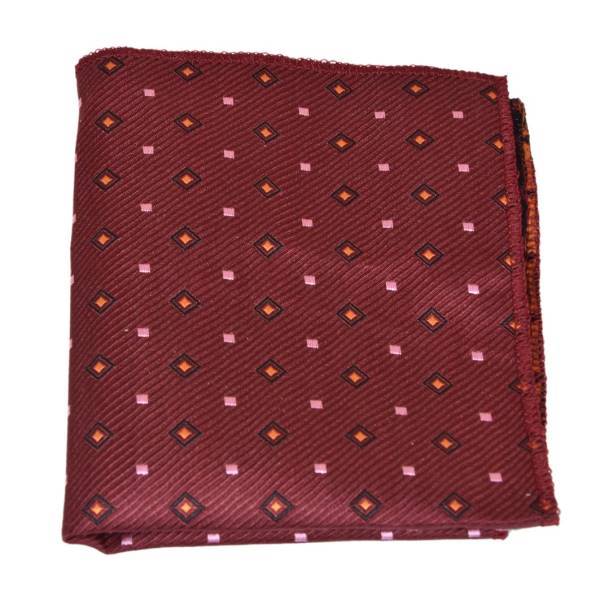 MAHOGANY RED SQUARE PATTERN POCKET SQUARE OHMYBOW