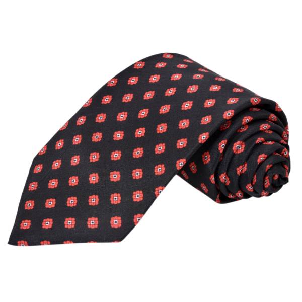 BLACK WITH RED FLORAL PATTERN TIE OHMYBOW