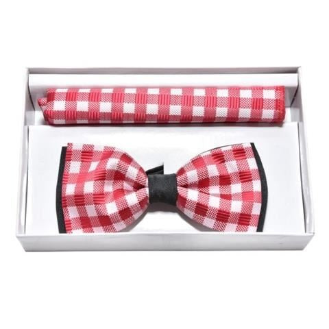 RED CHECKS BOWTIE & POCKET SQUARE COMBO OHMYBOW