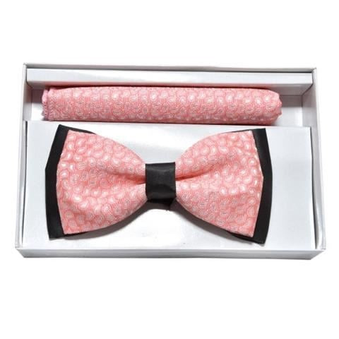 PINK PATTERNED BOWTIE & POCKET SQUARE COMBO OHMYBOW