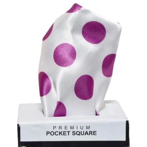 CORAL POLKA DOTS WHITE POCKET SQUARE OHMYBOW