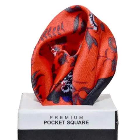 DARK RED FLORAL PRINT POCKET SQUARE OHMYBOW