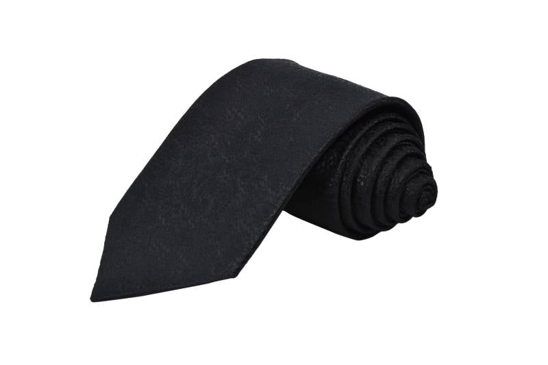 BLACK SELF PATTERNED COTTON TIE OHMYBOW