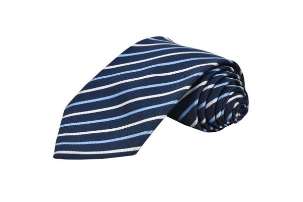 NAVY BLUE AND WHITE STRIPE TIE OHMYBOW