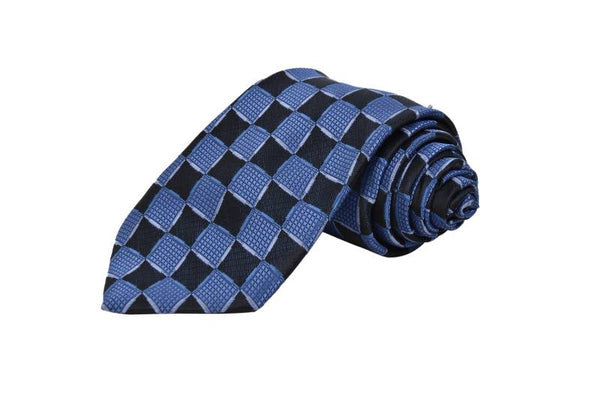 BLUE & BLACK SQUARE PATTERNED TIE OHMYBOW