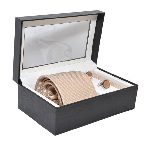 MEN PREMIUM NECKTIE & POCKET SQUARE WITH CUFFLINK COMBO GIFT SET (YELLOW, FREE SIZE) OHMYBOW