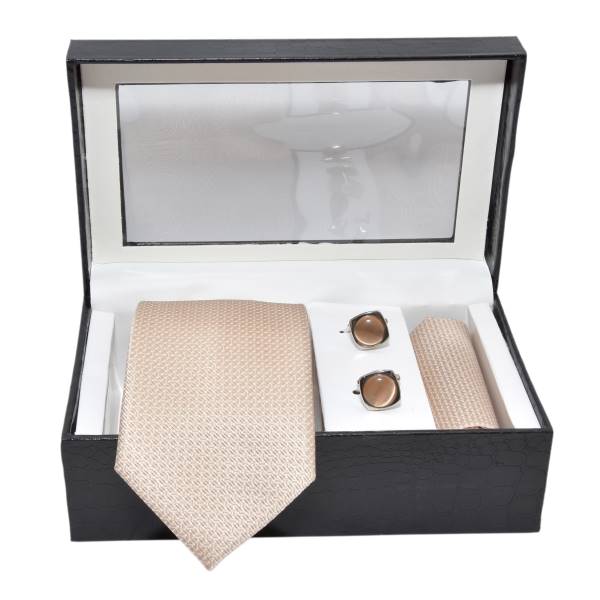 MEN PREMIUM NECKTIE & POCKET SQUARE WITH CUFFLINK COMBO GIFT SET (YELLOW, FREE SIZE) OHMYBOW